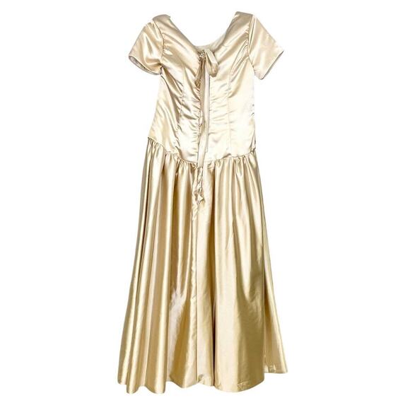 Wedding gown size 8-10 Corset LAce Up Back, Champagne Gold Satin Ball Gown Style - Picture 5 of 8